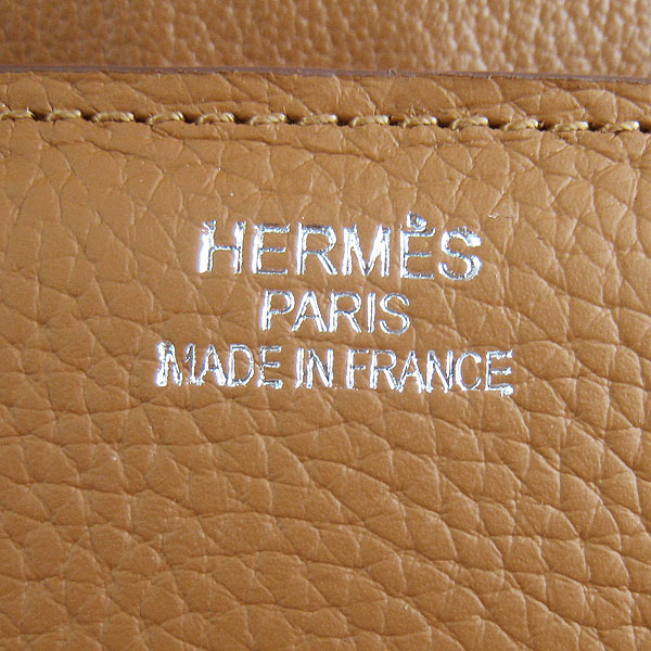 Fake Hermes Togo Leather Messenger Bag Light Coffee 8079